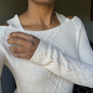 Cream Light weight Sweater with Shoulder Slits